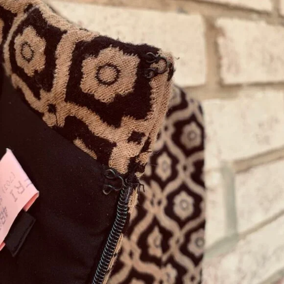 Nine West Jacquard Geometric Dress Sheath Black Tan Mandarin Size 10 - Picture 9 of 12